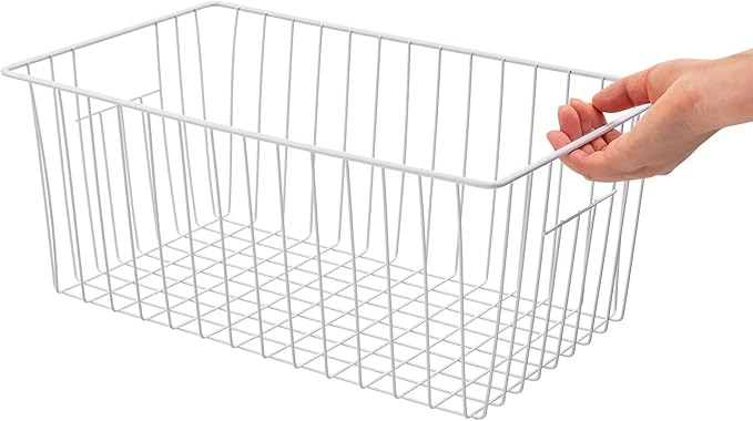 Upright Freezer Organizer Bins， Freezer Baskets for 16, 17, 21 cu.ft Standup Freezer, Wire Storage Baskets with Built-in Handles for Frozen Foods, Snacks, Vegetables, Fruits and More, Set of 6 , White