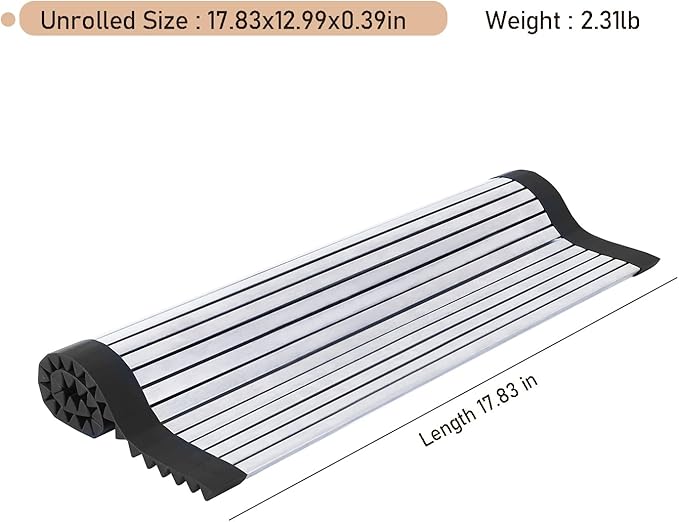 304 Stainless Steel Rollable Cutting Board – Space-Saving Over-the-Sink Workstation for RVs and Small Kitchens – Rust-Proof Heat Resistant Dishwasher Safe Non-Slip Multi-Use Prep Mat (17.8" L x 13" W)