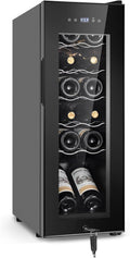 Tylza 12 Bottles Wine Fridge, Wine Cellar with Powerful Compressor, LED Touchscreen, Low-E Tempered Glass Door, Lock, Wine Cooler Refrigerator for Red, White, Champagne or Sparkling Wine, Black
