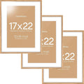 Homeforia 17x22 Picture Frame Natural Wood, High End Oak 17x22 Light Wooden Poster Frame with Mat 12x18, 17 x 22 Frames Matted to 12 x 18 Photo, 22x17 Hanging Frame, Tempered Glass, Wall Kit, Set of 3