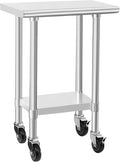 HARDURA Stainless Steel Commercial Table Prep & Work Table with Casters Heavy Duty Metal Table with Wheels NSF 430 14×24 Inches