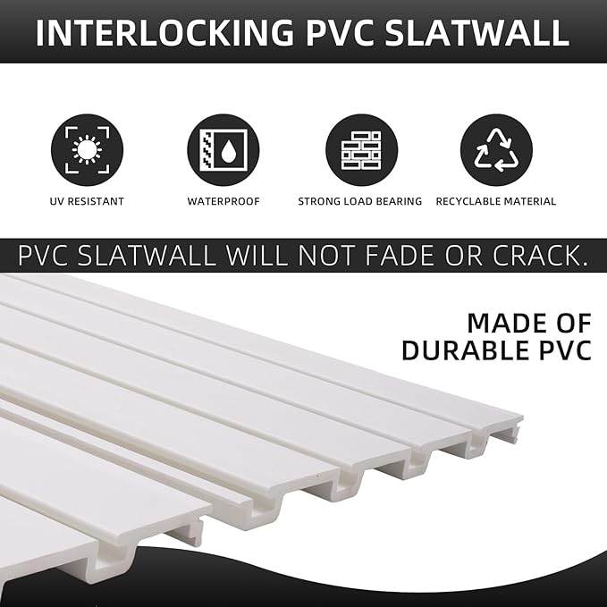 Slatwall Panels 4'x8' Garage Slat Wall Storage Systems Garage Wall Organizer, Garage Tool Organizer Wall Mount Slat Board PVC Wall Panels Garage Storage Organization Product White