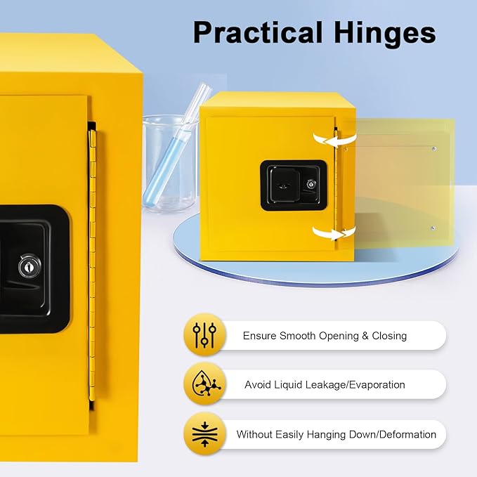 13 Inch 2 Gallon Hazardous Materials Storage Cabinet, Manual Flammable Countertop Safety Storage Cabinet Leak-Proof Welded Fireproof Box Flammable Liquid Storage Box for Commercial Industrial and Home