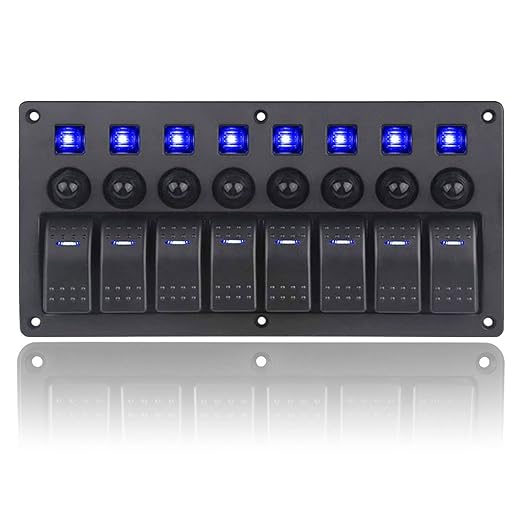 8 Gang Boat Rocker Switch Panel Marine Switch Panel Waterproof Marine Toggle Switches ON/Off with Circuit Breaker for Car RV Truck Automotive 12V-24V