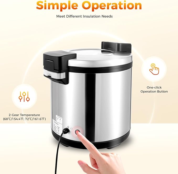 Commercial Rice Warmer Electric Rice Warmer Portable Food Warmer with Non-stick Inner Pot Restaurant Stainless Steel Buffet Warmer,19L/20Qt