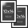 Homeforia 10x14 Picture Frame Black Wood, High End Oak 10x14 Poster Frames with Mat 8x12, 10 x 14 Wooden Frame Matted to 8 x 12 inch Photo, 14x10 Thin Hanging Frame, Tempered Glass, Wall Kit, Set of 2