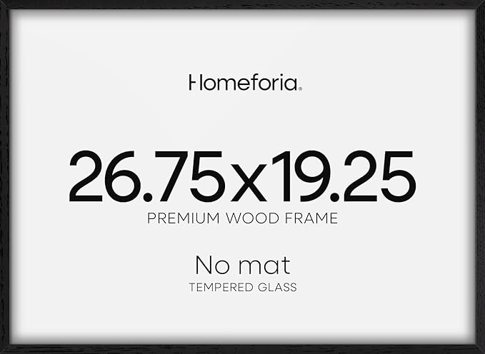 Homeforia 19.25x26.75 Black Wood Puzzle Frame, High End Oak 19.25 x 26.75 Frames without Mat, Wooden 26.75x19.25 Picture Frames for Wall, 19.25by26.75 Poster Frames, Tempered Glass, Wall Kit, Set of 1