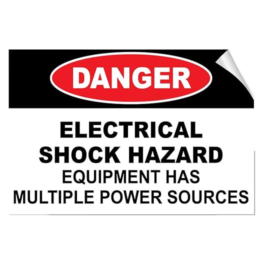 Danger Electrical Shock Hazard Multiple Power Source Label Decal Sticker 10 Inches X 7 Inches