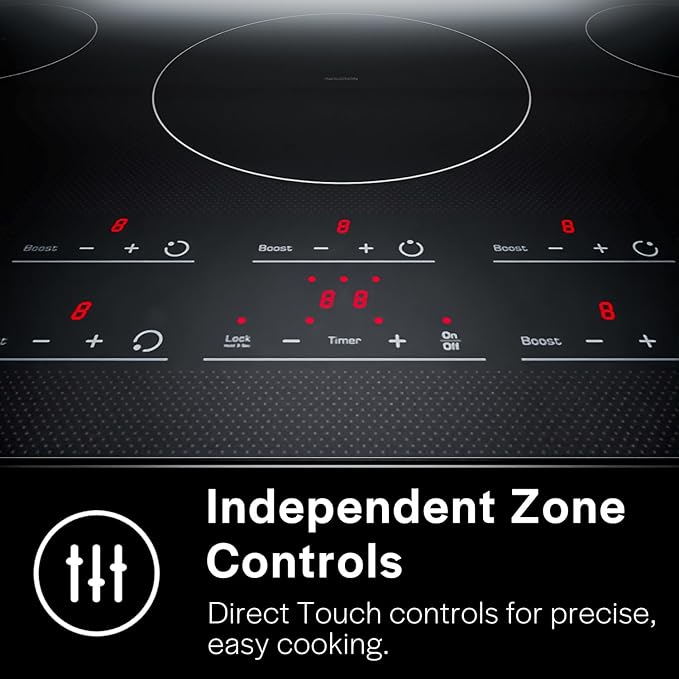 Empava 36 Inch Built-In Electric Induction Cooktop, 5 Zone Smooth Glass Surface, Touch Sensor Panel, Power Boost, Timer Control, Child Lock Feature, Hardwired Kitchen Appliance