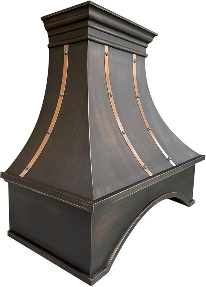 Handmade Copper Range Hood, Custom Kitchen Hood with High Airflow Built-in Range Hood, ORBLH Stove Vent Hood for Kitchen, 42"W x 39"H Wall Mount, HCW22PC-423922ORBLH