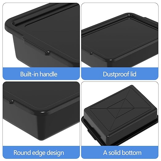 13 L Plastic Bus Tubs with Lids, Food Service Bus Tub Box, Black, 12 Packs