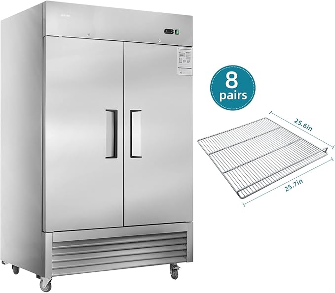JINSONG 54" Commercial Freezer, 49 cu.ft with 2 Solid Door Stainless Steel Reach-in Freezer for Restaurant, Bar, Shop, Residential