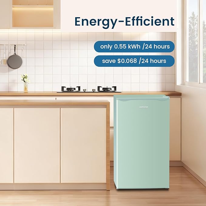 BANGSON Mini Fridge with Freezer, 3.2Cu.Ft, Single Door Small Refrigerator, Energy-efficient, Low Noise, Mini fridge for Bedroom Dorm and Office, Green