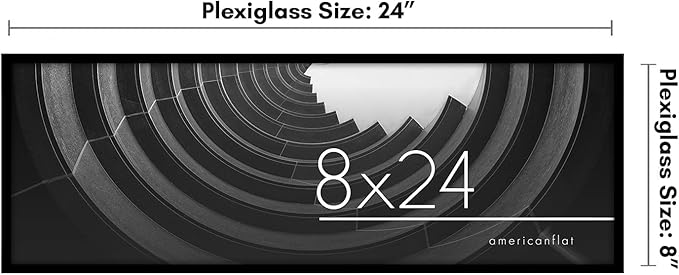 Americanflat 8x24 Picture Frame with Polished Plexiglass - Streamline Collection - Thin Border Panoramic Picture Frame for Wall Display - Hanging Hardware Included - Black