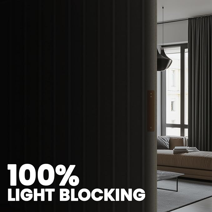 100% Blackout Room Divider Curtains - Total Privacy Curtain Panel, Thermal Insulated Noise Reduction Curtain for Bedroom Windows, Include Ceiling Track(Cream White, W100 x L96, 1 Pack)