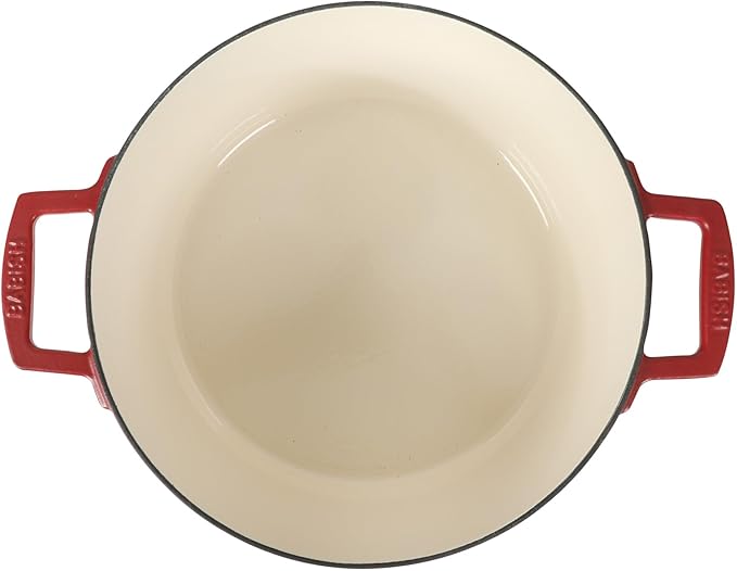 Babish 6-Quart Round Enameled Cast Iron Dutch Oven with Lid – Red, Heavy-Duty Dutch Oven for Slow Cooking, Braising & Baking