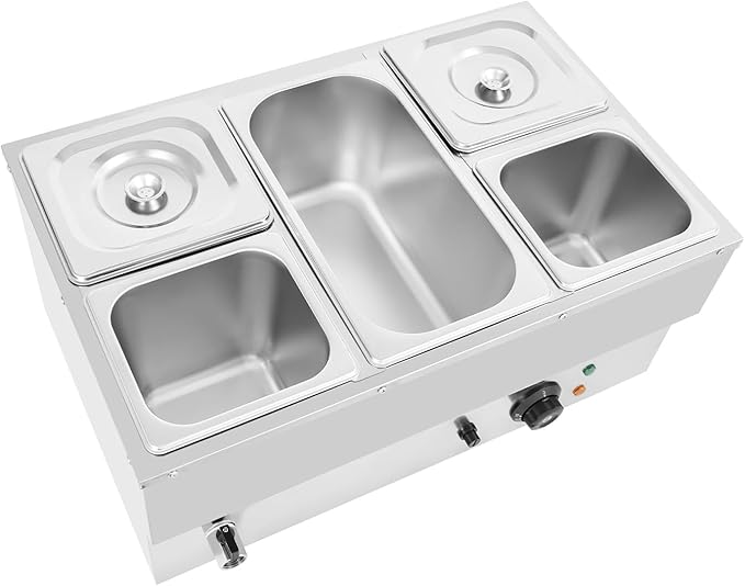 DYNAMI 110V 1500W Commercial Buffet Food Warmer,Large Capacity 5 Pan(1.7Gal+0.8Gal*4) Stainless Steel Electric Countertop Steam Table with Intelligent Thermostat Design,for Parties Buffet Catering
