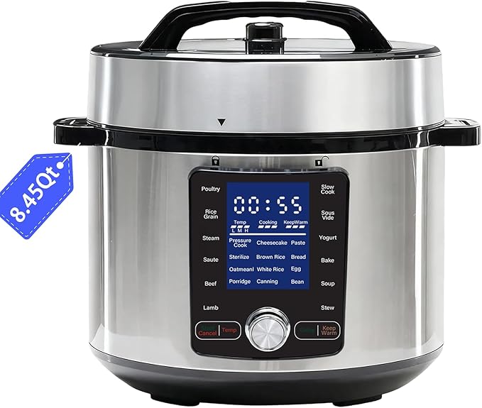 OLIXIS 24-in-1 Large Electric Pressure Cooker 8.45 Quart, Stainless Steel Cooker for Canning, Slow Cook, Yogurt, Steam, Rice, Soup, Bean, Poultry, Beef, Bake & Porridge, Big Family & Party Size