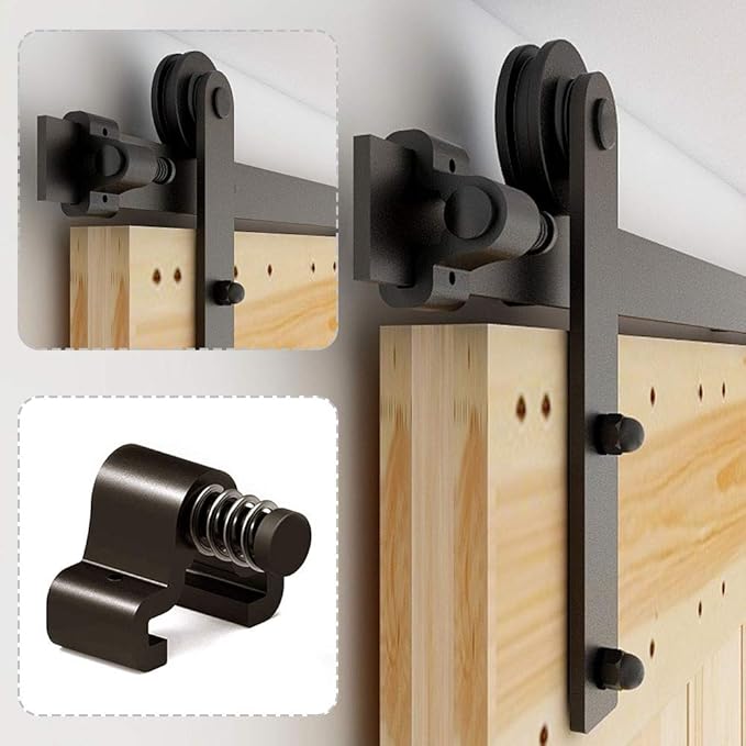 CCJH 11FT Sliding Barn Door Hardware Kit, Heavy Duty, Smoothly and Silently, Easy to Install, Fit 33" Width Double Door Panel, I Shaped Hangers Black