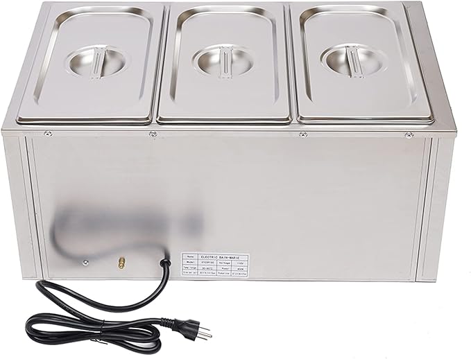 Steam Table Food Warmer Bain Marie Buffet Warmer, 850W 3-Pan Catering Buffet Warmers, 22Qt Electric Commercial Food Warmer with Lids, 86℉-185℉ Temp Control for Parties, Hotels, Restaurants