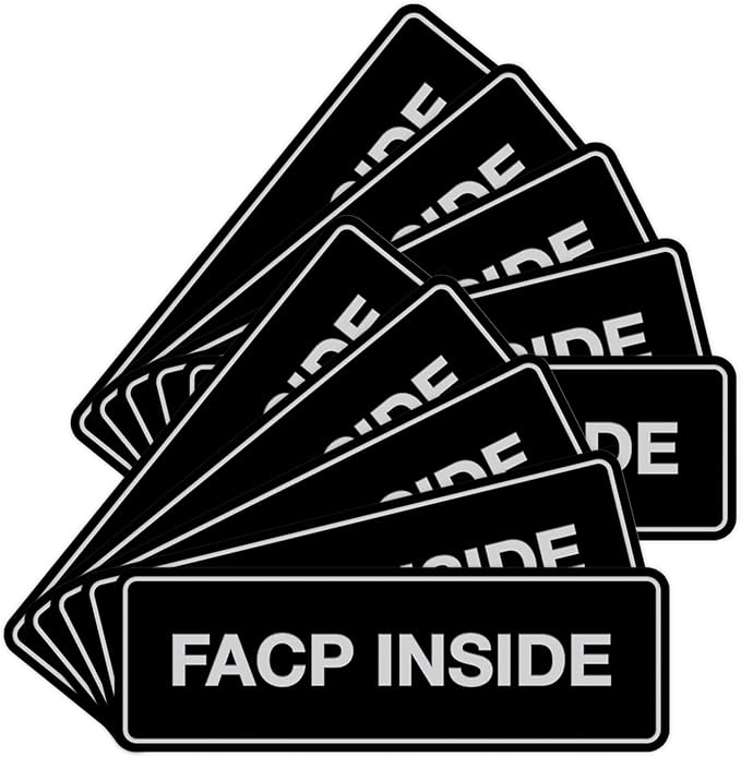 Signs ByLITA Standard FACP Inside Sign | Fire Safety Signage (Black/Silver) - Medium 10 Pack