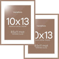 Homeforia 10x13 Picture Frame Mocha, High End Metal 10x13 Poster Frames with Mat for 8.5x11, 10 x 13 Mocha Frames Matted to 8.5 x 11 inch Photo, 10by13 Hanging Frames, Tempered Glass, Wall Kit, Set of 2