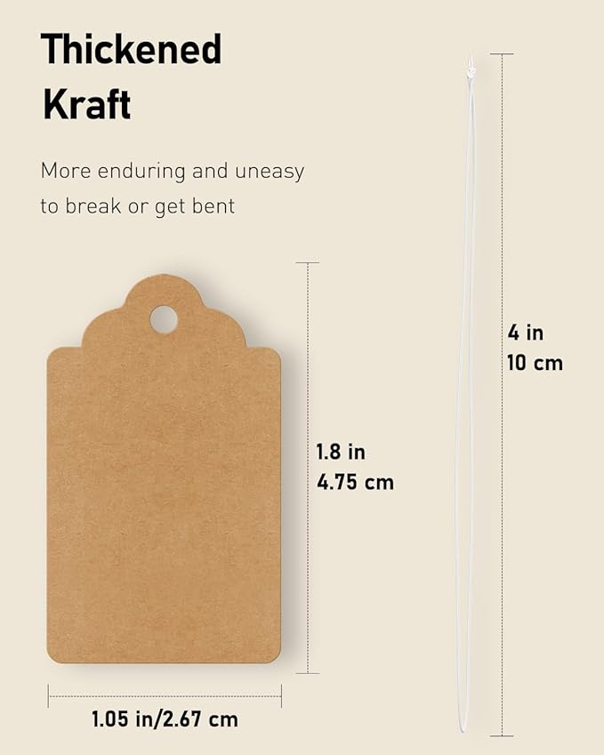 Uniclife 200 Pcs Price Tags with String Attached 1.8 Inch Writable Brown Kraft Paper Tags Hang Tag Price Display Labels for Pricing Clothing Jewelry Blank Merchandise Marking Label, 1.8" x 1"