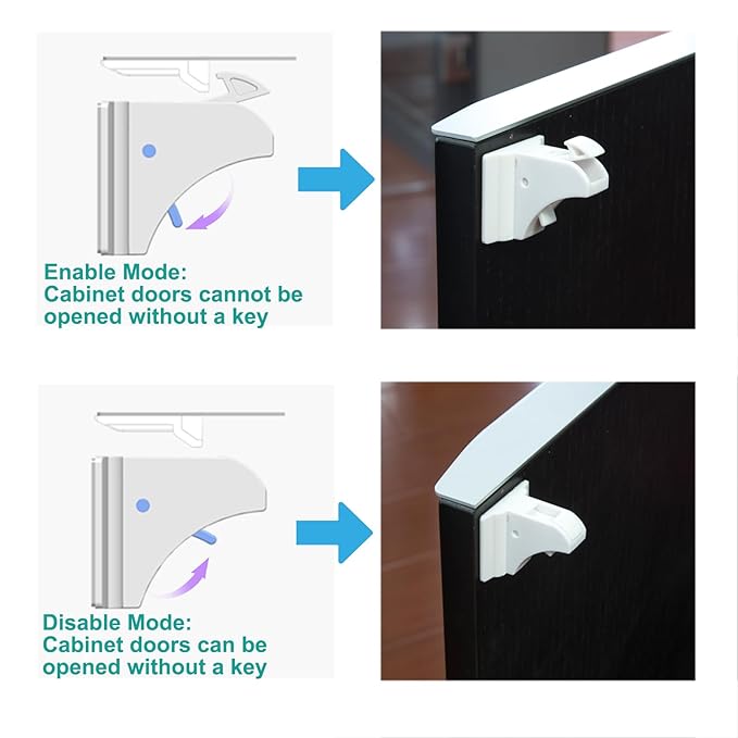 Magnetic Cabinet Locks Baby Proofing, Child Safety Magnet Drawer Lock (8 Locks + 2 Key), Safety First Adhesive Magnetic Locks for Cupboard and Pantry Door