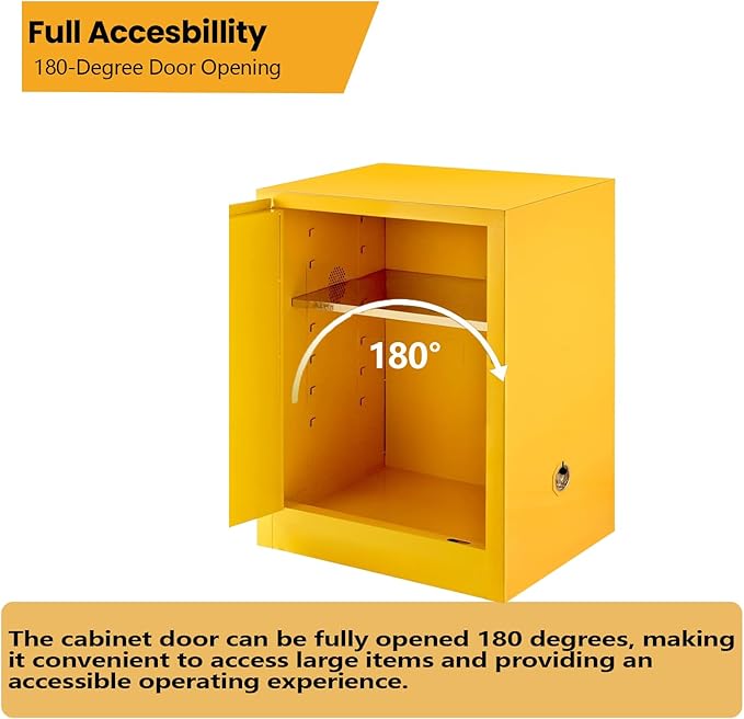 26" H × 21" W ×21" D Hazardous Material Flammable Storage Cabinets, Adjustable Shelf Steel and Ground Cable Storage Cabinet, for Explosion Proof Chemical Cabinet Yellow