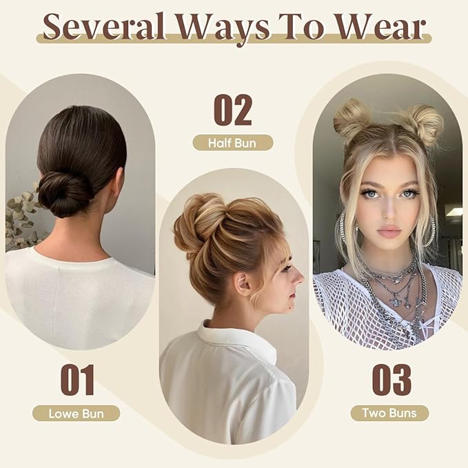CJL HAIR 2PCs Small Cute Messy Bun Hair Piece for Thin Hair Women Mini Synthetic Curly Bun Scrunchies Updo Hairpieces Ice Blonde