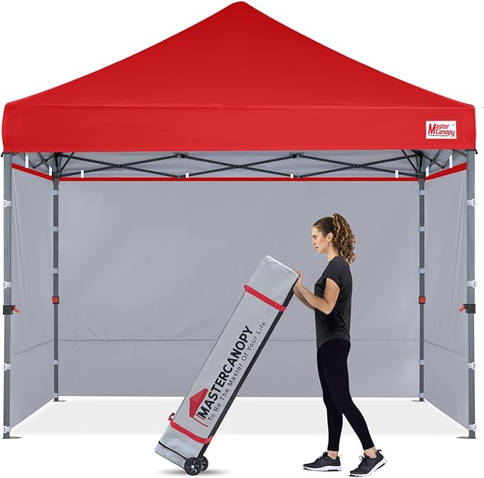 MASTERCANOPY Heavy Duty Pop-up Canopy Tent with Sidewalls (10x10,Red)