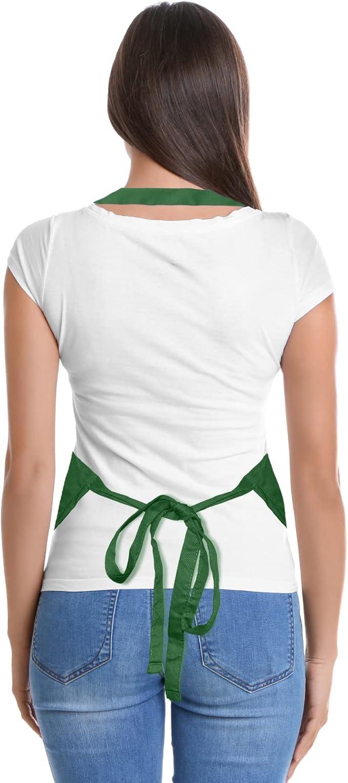 Apron Commercial Restaurant Home Bib Spun Poly Cotton Kitchen Aprons (2 Pockets) in Dark Green 12 Pack