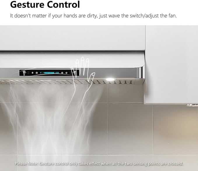 IKTCH 36 Inch Under Cabinet Range Hood with 900-CFM, 4 Speed Gesture Sensing&Touch Control Panel, Stainless Steel Kitchen Vent with 3 Pcs Baffle Filters(IKC01-36)