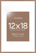 Homeforia 12x18 Picture Frame Mocha, High End Metal 12x18 Poster Frames with Mat 8.5x11 Photo, 12 x 18 Mocha Frames Matted to 8.5 by 11 inch Print, 18x12 Thin Frame, Tempered Glass, Wall Kit, Set of 1