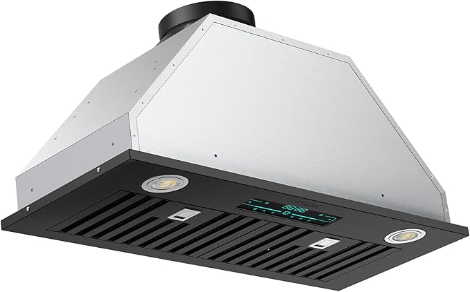 Range Hood Insert 30 Inch, KMB02-30 900 CFM Built-in Range Hood, Stainless Steel Kitchen Vent Hood with 4-Speed,Ducted/Ductless Hood Range with Bright LED Lights, Smart Control Panel, Black