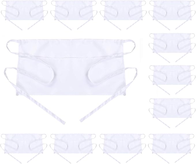 BOHARERS Waist Apron with 3 Pockets - Black Waitress Waiter Server Short Aprons