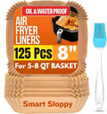 8 inch Square Air Fryer Liners Disposable Parchment Paper Liner Airfryer 5-8 QT Basket inserts Filter Sheets EXTRA THICK 40 GSM - Pack of 125