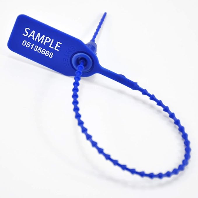 Leadseals(R) 100 Plastic Tamper Seals, Zip Ties for Fire Extinguishers Pull Tite Security Tags Numbered Trailer Seal Disposable Self-Locking Tie 250mm Length (Blue)