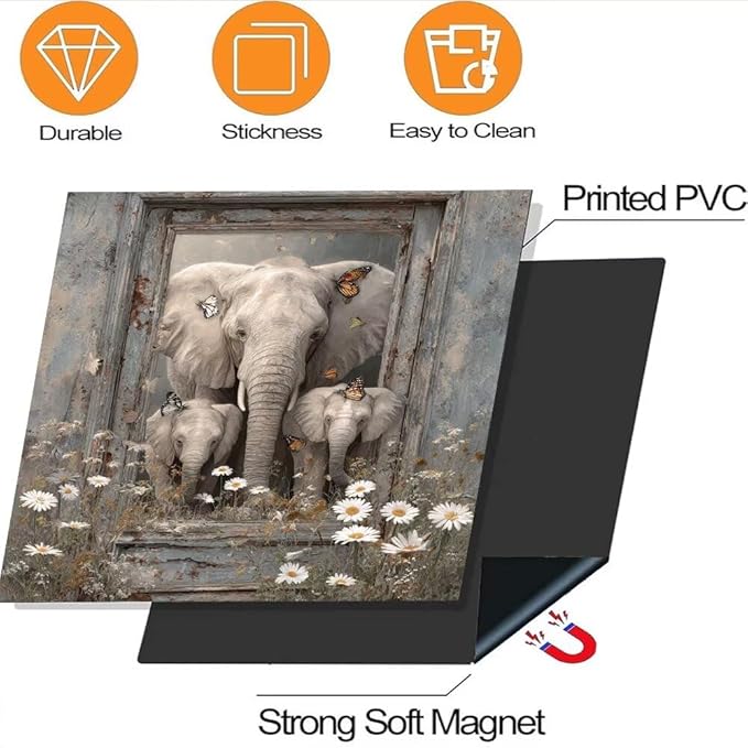 Elephant Dishwasher Magnet Cover - Kithcen Decorative Dishwasher Cover Front Door Panel Decal, Farm Wood Flower Refrigerator Magnet Fridge Sticker, Elephant Gifts for Women, 23x17 Inch