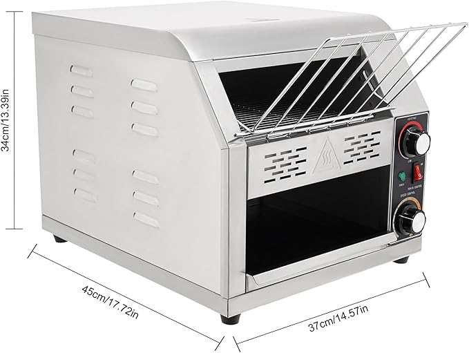 1900W Commercial Conveyor Toaster, 1-7 Gears Electric Stainless Steel Restaurant Toaster Oven with Grid & Crumb Tray Maximum Heating 300°C/572°F for Restaurants, Hotels (300 Slices/Hour)