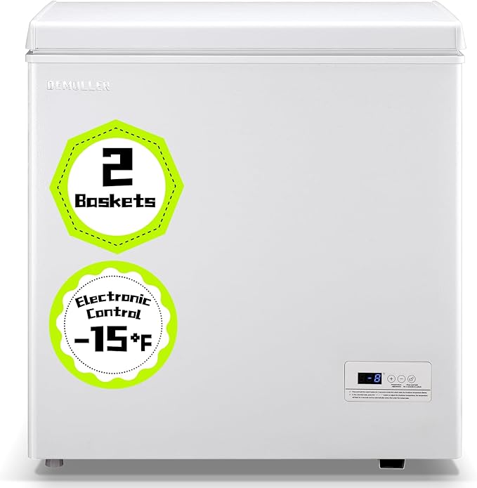 Chest Deep Freezer with 2 Hanging Baskets Electronic Control to 1℉Top Open Door Open Freezer Energy Saving Quiet Operation Perfect for Dorm, Garage and RVS, White