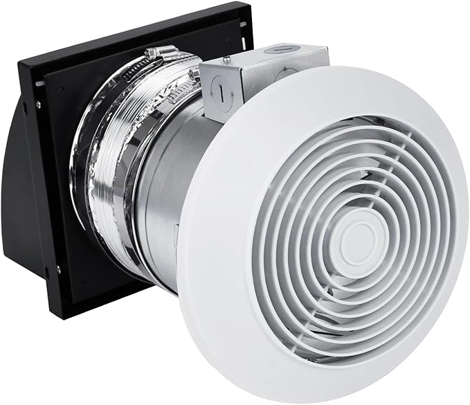 512M 6-inch Through Wall Exhaust Fan, 【Fast Deodorize, Dehumidify & Metal Exhaust Vent Cap, Corrosion-Resistant】80 CFM 4.0 Sones, Bathroom Wall Exhaust Fan, with Retractable Duct&Non-Return Flap