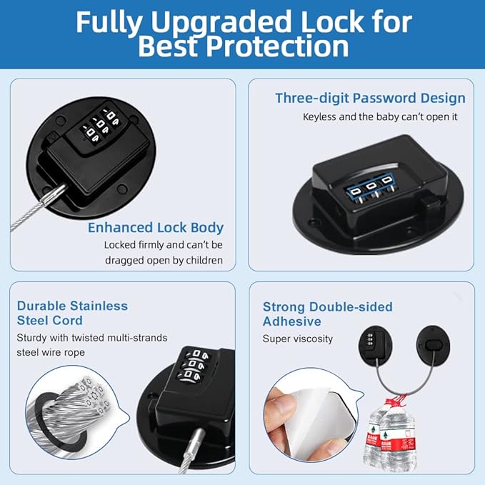 Fridge Lock AOSITE Refrigerator Lock Combination Black Combo Fridge Locks with Code for Adults 2 Pcs Refrigerator Lock for Children Adhesive Freezer Door Lock Child Safe Refrigerator Lock for Kids