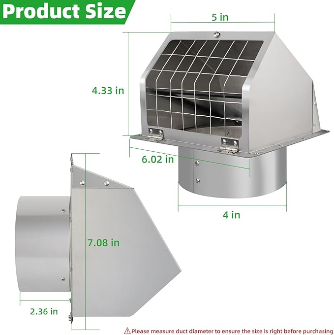 4" Dryer Vent Cover Outside,Stainless Steel Outdoor Dryer Vent Cover for 4 in Pipe,Exterior Wall Vent Cover Cap Dryer Exhaust Vent Cover Outlet for House/Range Hood,Dryer Vent Kit with Screen&Damper