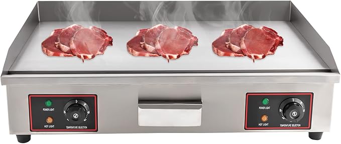 Electric Flat Top Grill Indoor & Outdoor 3000W Commercial Countertop Griddle 28.7"x15.7" Stainless Steel Flat Top Teppanyaki Grill with Dual Independent Thermostatic Control(NO PLUG)