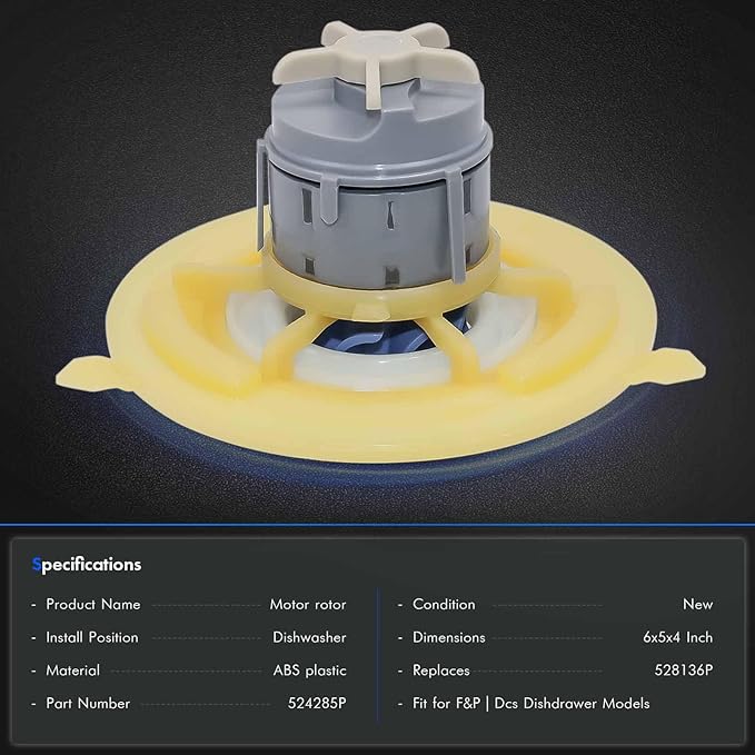 524285P Motor Rotor Assembly DSC Dishwasher Drawer Pump, Suits Models DD605 DS605 DD60S DD60D DD24S DD24D DD224 DDSDF Replace # 528136P