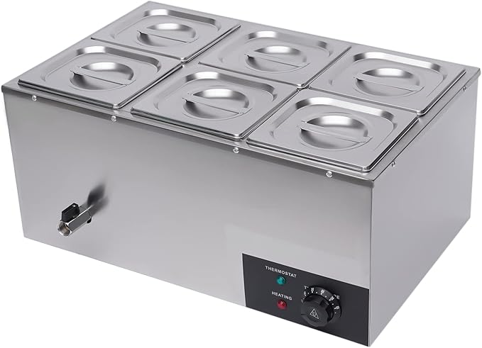 Commercial Bain Marie Food Warmer, 600W 6-Pan Electric Bain Marie Buffet Countertop Food Warmer, 19Qt Portable Steam Table Buffet Warmer 86-185℉ Temp Range for Catering, Restaurant, Hotel