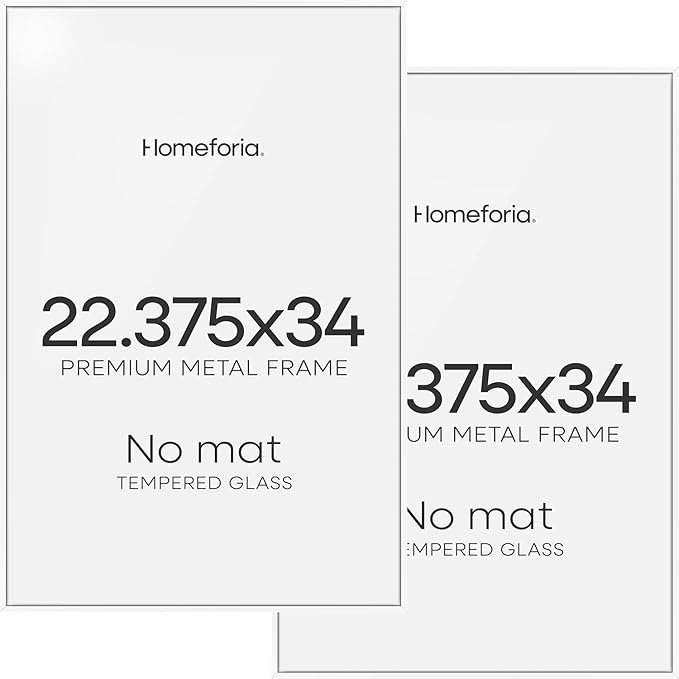 Homeforia 22.375x34 White Puzzle Frame, High End Metal 22.375 by 34 Picture Frames without Mat, 34 x 22.375 Thin Poster Frame for Wall, 22.375by34 Puzzle Photo Frame, Tempered Glass, Wall Kit, Set of 2