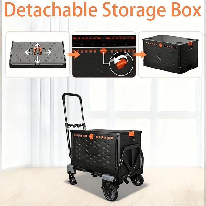 Folding Hand Truck Dolly Capacity Collapsible Heavy Duty Utility Cart with Adjustable Handle Convertible Trolley for Luggage Moving Camping Home Office (Gray Storage Bin Set, Box 55cm*36cm*33cm)