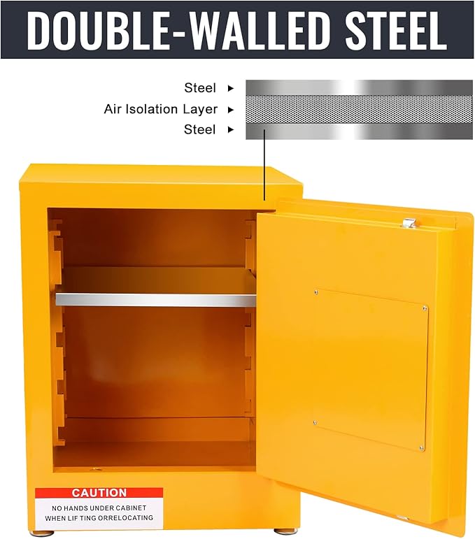 Flammable Storage Cabinet, Galvanized Steel Safety, Adjustable Shelf, for Commercial Industrial and Home Use